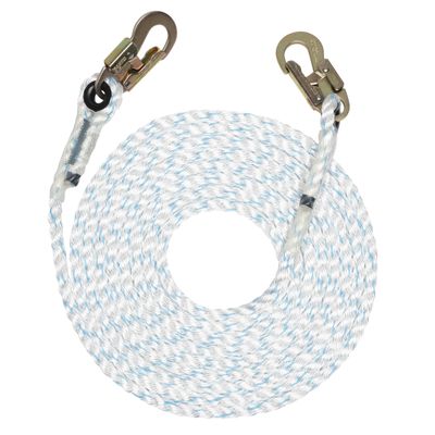 Pelican Rope Vertical Lifeline Rope - 5/8 inch Fall Protection Lanyard - Ladder & Tower Gear - 3 Strand Rope with Steel Snap Hook Ends - 100 ft.