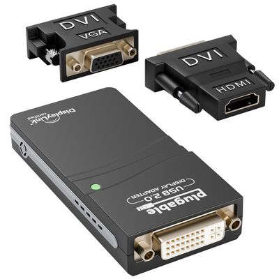 Plugable USB 2.0 to HDMI, DVI, or VGA I Multi-Monitor External Video Graphics Card Adapter up to 1920x1080 Supports Windows 11, 10, 8.1, 7, XP, Mac, and ChromeOS