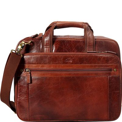 Mancini Leather Goods Buffalo Leather Double Compartment 15.6" Laptop Briefcase
