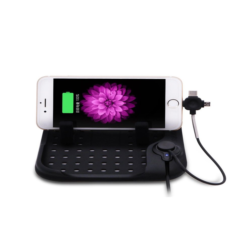 Car Phone Holder Stand Platform, Anti-Skipping Silicone Pad with Maganetic Charging Connector