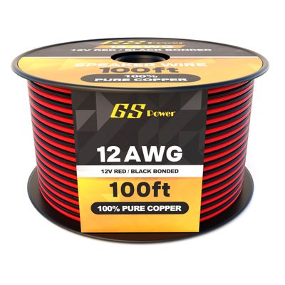 GS Power 12 Gauge Wire 100ft Oxygen Free, OFC Pure Copper Electrical 12v Low Voltage Speaker Wire Spool, 12AWG for Electric, Automotive, Trailer, Stereo, RC, Car, Home Theater, LED, Lamp Wiring