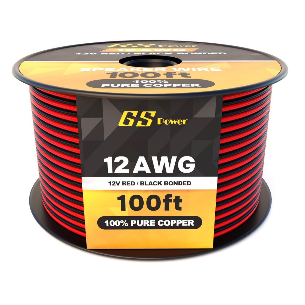GS Power 12 Gauge Wire 100ft Oxygen Free, OFC Pure Copper Electrical 12v Low Voltage Speaker Wire Spool, 12AWG for Electric, Automotive, Trailer, Stereo, RC, Car, Home Theater, LED, Lamp Wiring