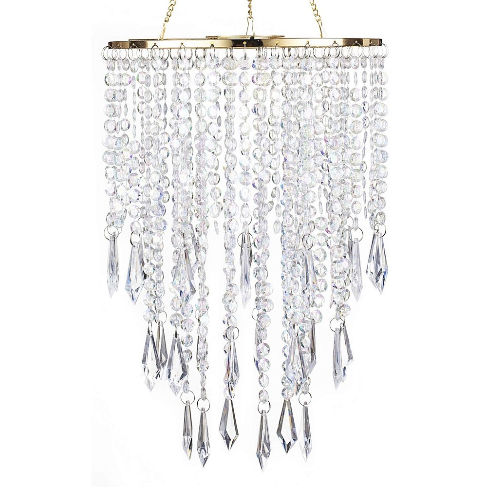 Sunli House Modern Mini Chandelier Shade,H12.9 X W8.66 Chandeliers Light Fixture Sparkling Decorations for Wedding Centerpiece Lampshade with Acrylic Jewel Droplets