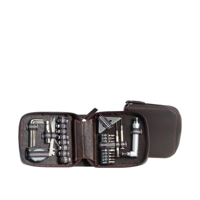 Bey-Berk 28-Piece Tool Set in Leatherette Zipper Case (Brown), Compact Home, Car, Office & Dorm Repair Kit with Hex Keys & Screwdriver Bits, Ideal Gift for New Homeowners and College Students