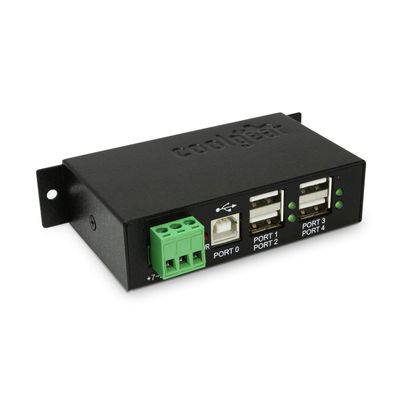 Coolgear Industrial 4-Port Powered USB 2.0 Hub with Port Status LEDs, Metal Housing, 7-24 VDC Input, Wall and DIN-Rail Mountable, PC & Mac Compatible