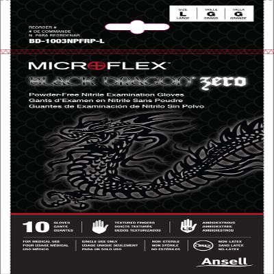 Ansell Microflex Black Dragon Latex Gloves - Disposable, Exam Grade, Black, Size Large (pack of 100)