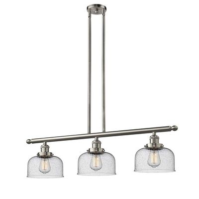 Innovations Lighting 213-SN-G74 Large Cone - Three Light Adjustable Stem Island, Satin Brushed Nickel Finish with Seedy Glass