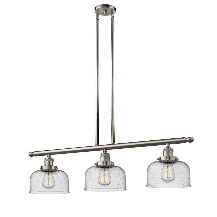 Innovations Lighting 213-SN-G74 Large Cone - Three Light Adjustable Stem Island, Satin Brushed Nickel Finish with Seedy Glass