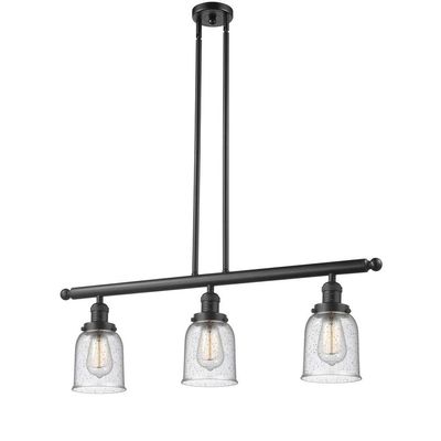 Innovations Lighting 213-OB-G54 Small Bell - Three Light Adjustable Stem Island, Oiled Rubbed Bronze Finish with Seedy Glass