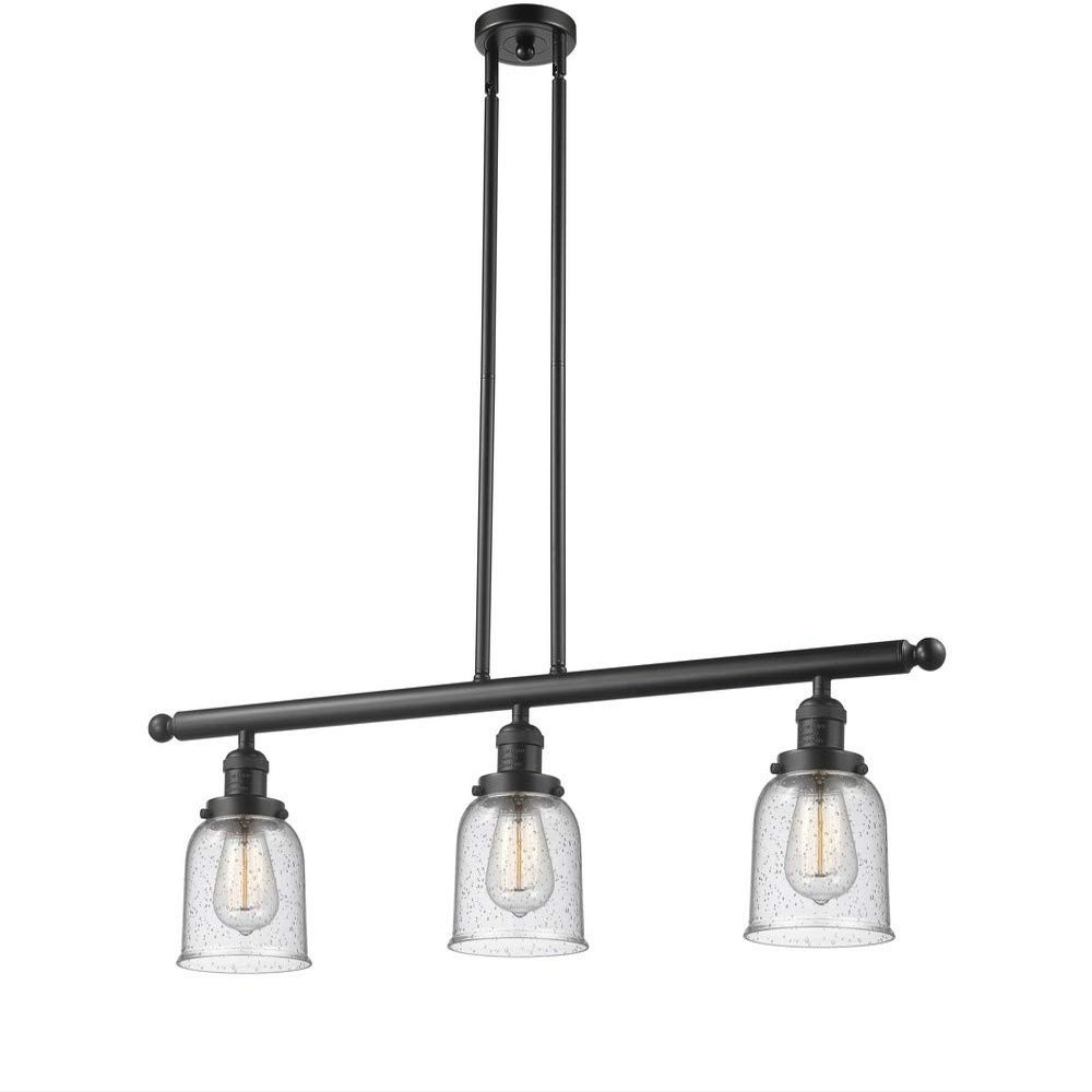 Innovations Lighting 213-OB-G54 Small Bell - Three Light Adjustable Stem Island, Oiled Rubbed Bronze Finish with Seedy Glass