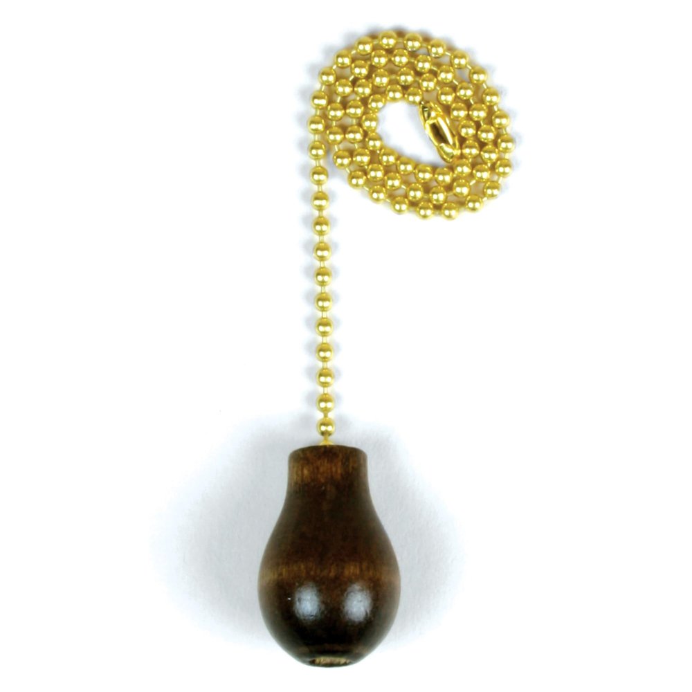 Jandorf 60318 Pull Chain with Walnut Wooden Knob, 12" Long Solid Brass Beaded Chain