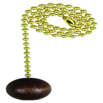 Jandorf 60312 Pull Chain with Walnut Wooden Ball, 12" Long Solid Brass Beaded Chain
