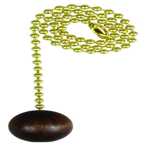 Jandorf 60312 Pull Chain with Walnut Wooden Ball, 12" Long Solid Brass Beaded Chain