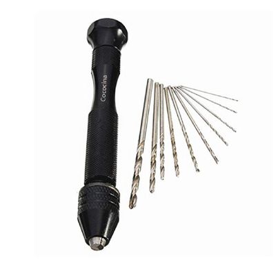 CoCocina Mini Aluminum Hand Drill with Keyless Chuck and 10 Twist Drills Rotary Tool