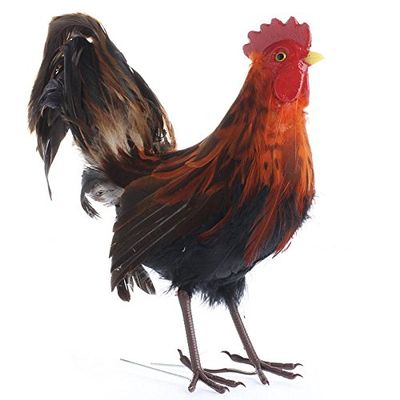 Standing Multicolored Feathered Artificial Rooster with Attached Wires