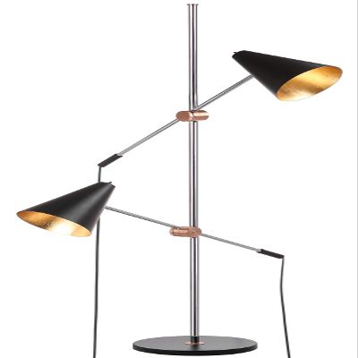 SAFAVIEH Lighting Collection Reed Modern Contemporary Scandinavian Retro Chrome/ Black 71-inch 2-light Living Room Bedroom Home Office Standing Tree Floor Lamp (LED Bulbs Included)