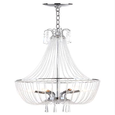 SAFAVIEH Lighting Collection Berlin Farmhouse Modern Glam Chrome/ Beaded Crystal 18-inch Diameter 6-light Adjustable Hanging Chandelier Light Fixture (LED Bulbs Included)