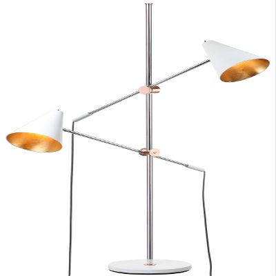 SAFAVIEH Lighting Collection Reed Modern Contemporary Scandinavian Retro Chrome/White 71-inch 2-Light Living Room Bedroom Home Office Standing Tree Floor Lamp (LED Bulbs Included)