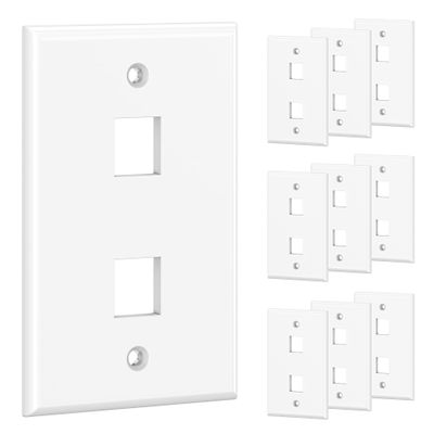 [UL Listed] Cable Matters 10-Pack Low Profile 2-Port Keystone Jack Wall Plate, RJ45 Wall Plate for Keystone Jacks in White