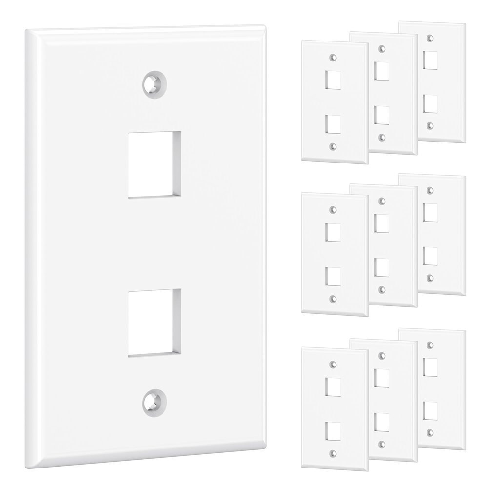 [UL Listed] Cable Matters 10-Pack Low Profile 2-Port Keystone Jack Wall Plate, RJ45 Wall Plate for Keystone Jacks in White