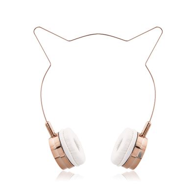 LUX ACCESSORIES Rose Gold Cat Ear Headphones Wire Frame Headset w Microphone