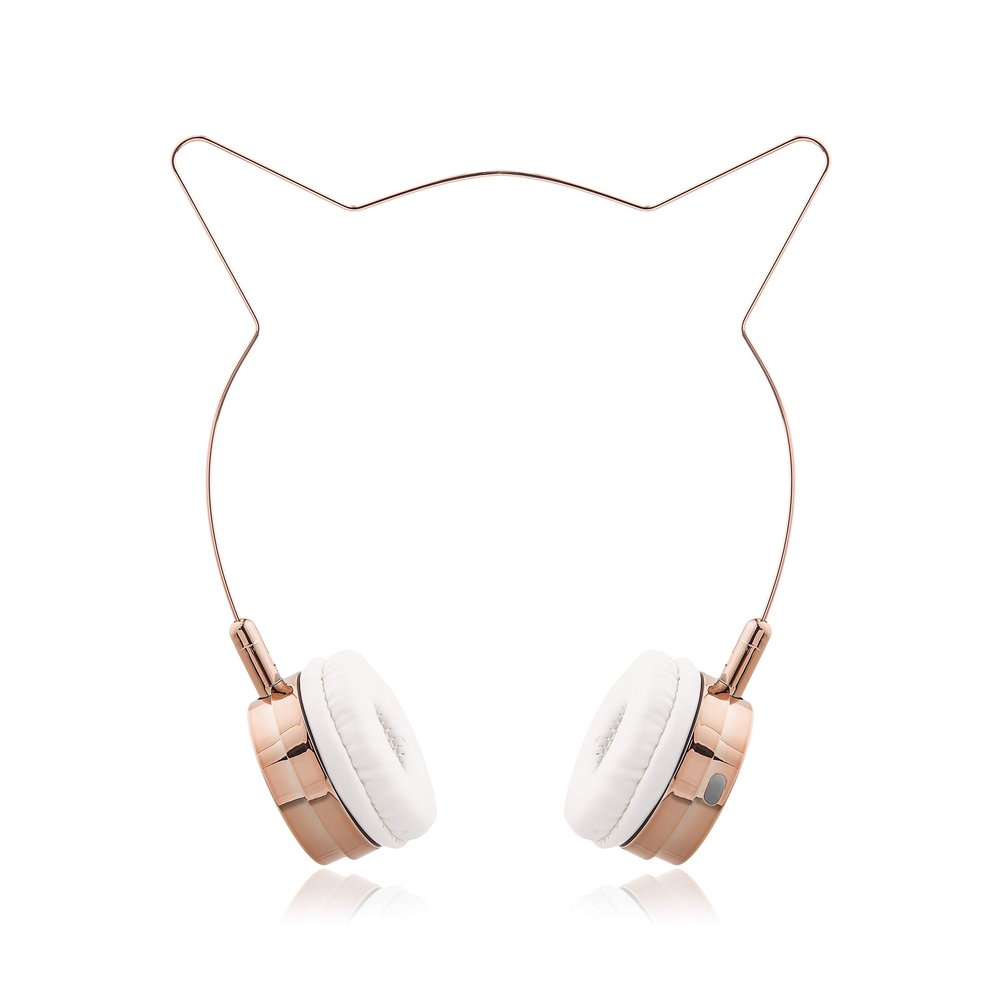LUX ACCESSORIES Rose Gold Cat Ear Headphones Wire Frame Headset w Microphone