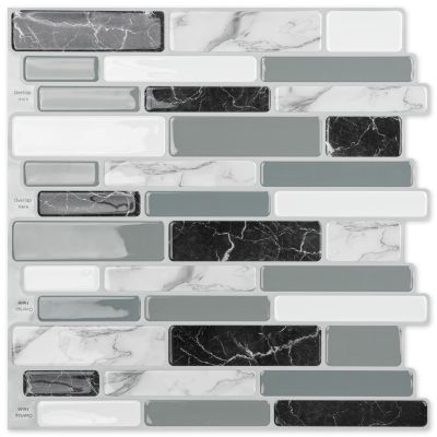 Art3d 12 x 12 Inch Vinyl Peel and Stick Backsplash, 10-Pack, Marble Grey