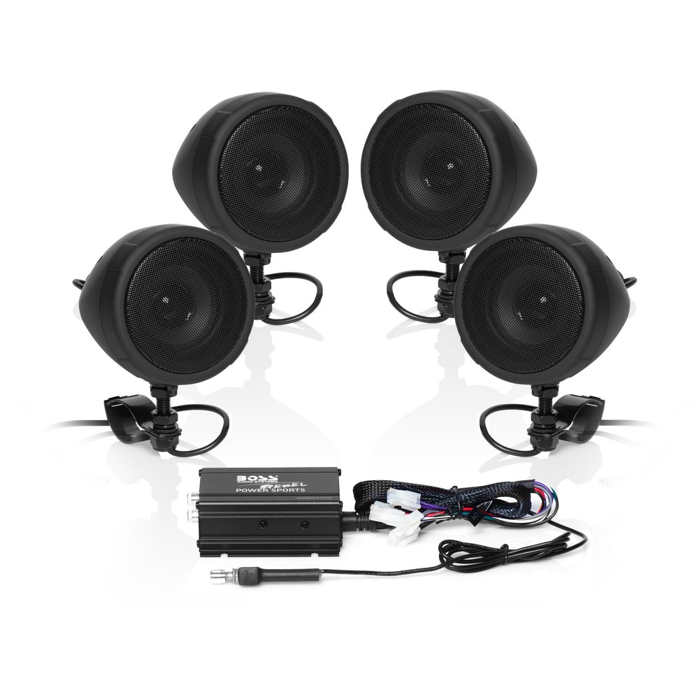 BOSS Audio Systems MCBK470B Motorcycle Bluetooth Speaker System - Class D Compact Amplifier, 3 Inch Weatherproof Speakers, Volume Control, Great for Use With ATVs and 12 Volt Vehicles