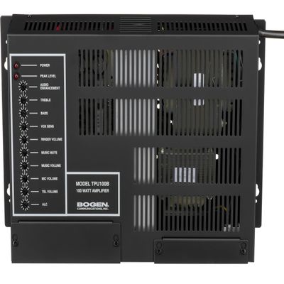 Bogen TPU-100B Mixer-Amplifier, 100W, Balanced Mic and Music Inputs, Voice Activated Music Mute, 16 Ohm 25V CT 70V Outputs, Night Ringer Included, Built-in Automatic Level Control