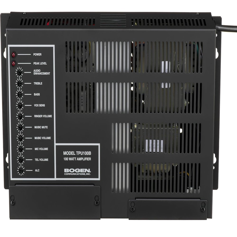 Bogen TPU-100B Mixer-Amplifier, 100W, Balanced Mic and Music Inputs, Voice Activated Music Mute, 16 Ohm 25V CT 70V Outputs, Night Ringer Included, Built-in Automatic Level Control