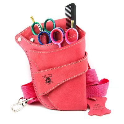 Haryali London Hairdressing Tool Belt - Pink Tool Belt Pouch - Sustainable Leather Hairdresser Bag - Multi Pocket Scissors Holder Barber Style - Adjustable Belt Pouch - Scissors Holder Pouch