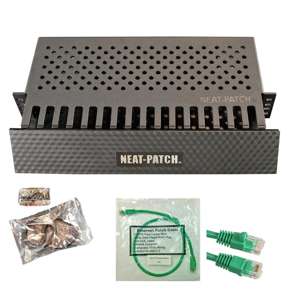 Neat Patch 2U Cable Management Kit - 1 Pack w/ 48 CAT6 Patch Cables (2FT Green)