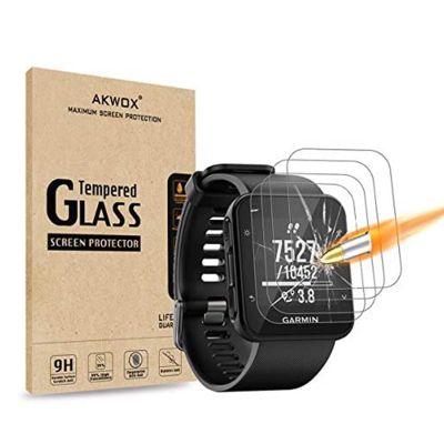 AKWOX (Pack of 4) Compatible with for Garmin Forerunner 35 Screen Protector, [0.3mm 2.5D High Definition 9H] [Anti-Bubble] Tempered Glass Screen Protector for Garmin Forerunner 35