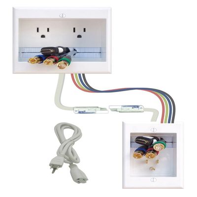 PowerBridge Solutions TWO-CK-16 Dual in-Wall Cable Management for Wall-Mount TVs, 16' PowerConnect Cable ,white