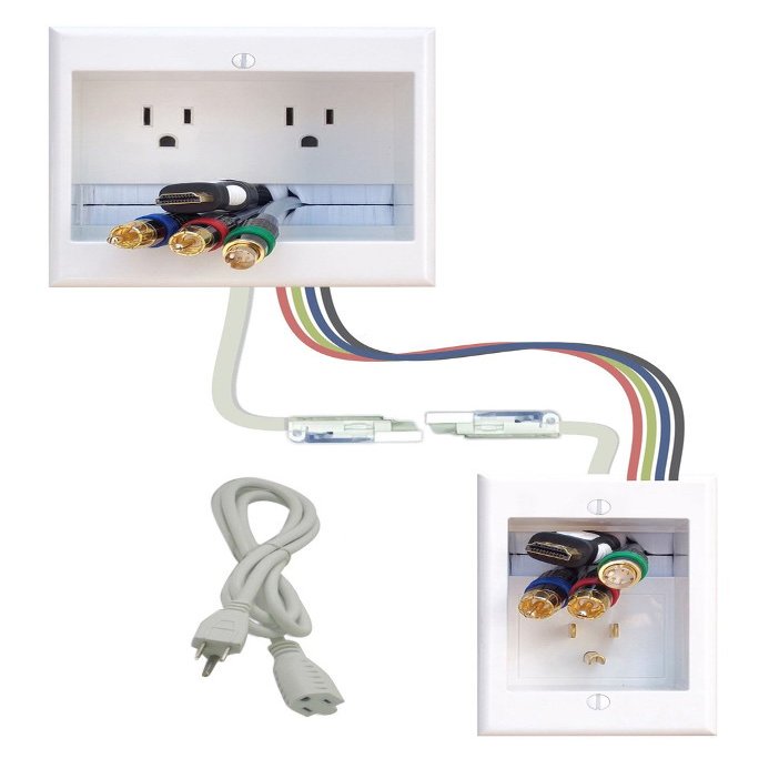 PowerBridge Solutions TWO-CK-16 Dual in-Wall Cable Management for Wall-Mount TVs, 16' PowerConnect Cable ,white