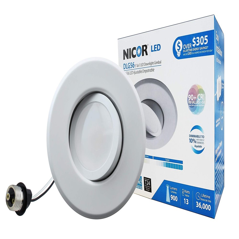 NICOR Lighting 5/6 inch LED Gimbal Downlight Retrofit Kit, 4000K White (DLG56-10-120-4K-WH)