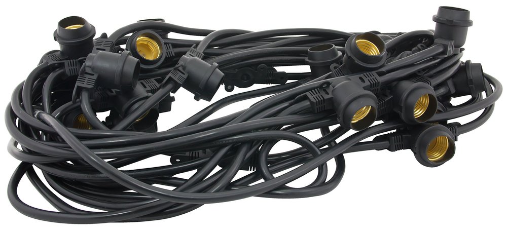 American Lighting LS2-M-24-48-BK Commercial Grade Light String with 25-Sockets, Medium Base, 48-Feet , Black