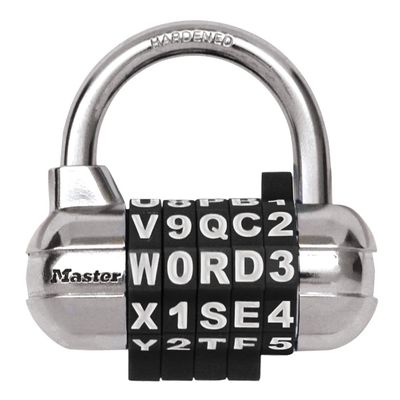 Master Lock Padlock, Set Your Own Word Combination Lock, 2-1/2 in. Wide, Black, 1534DBLK