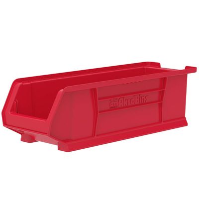 Akro-Mils 30284 Super-Size AkroBins Plastic Storage Bins, Space-Saving Stackable Bins for Garage, Classroom, Warehouse Organization, 24" L x 8" W x 7" H, Red, 4-Pack