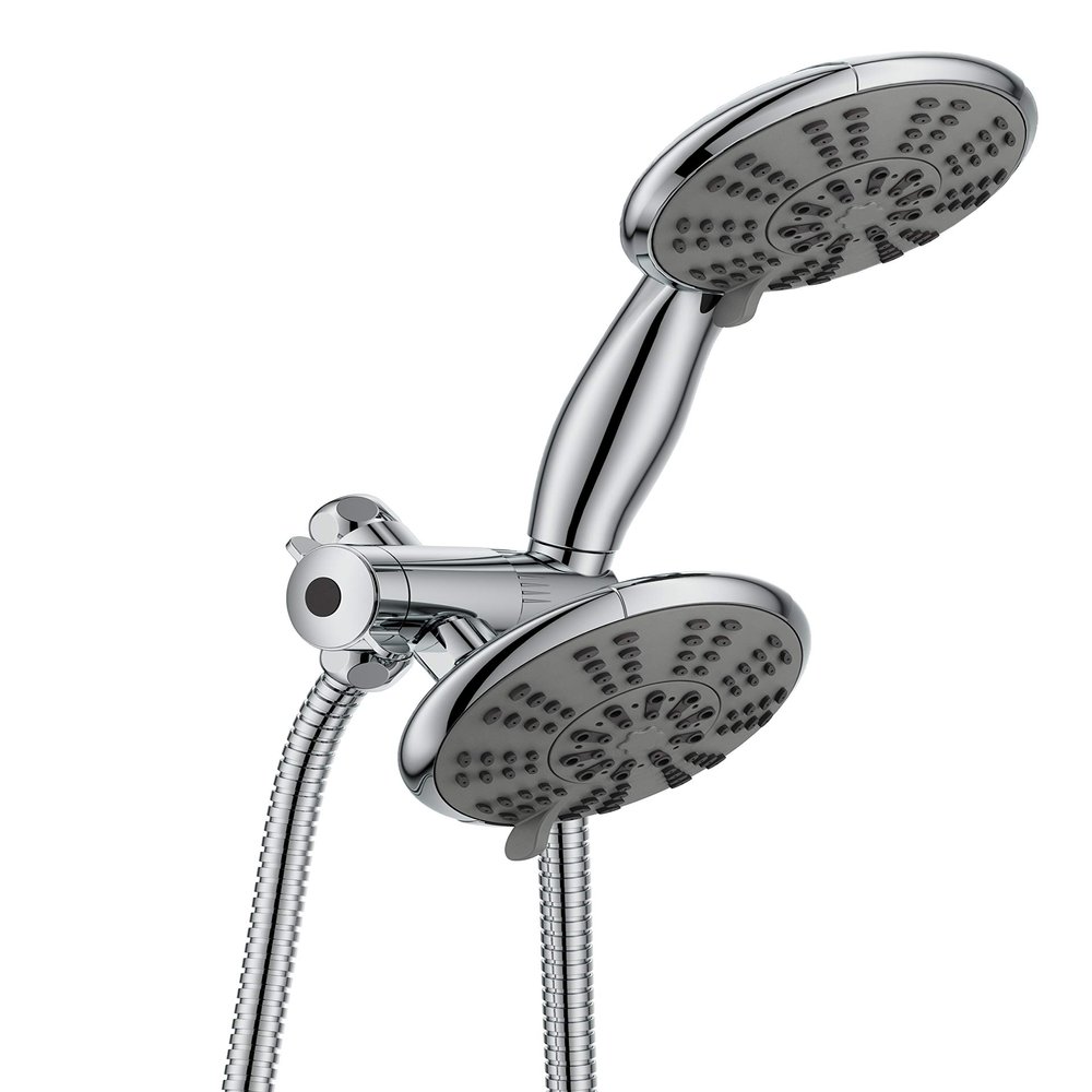 Ana Bath 5-Inch Anti-Clog High Pressure 3-Way LARGE Dual Shower Head with Handheld Spray - 5-Spray Setting/BRASS CONNECTOR/5 Ft Stainless Steel Hose/All Chrome (SS5450CCP)