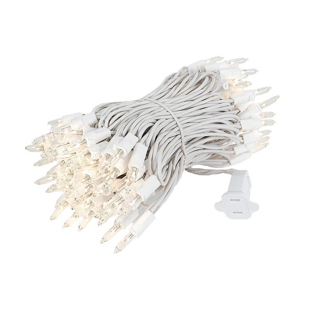 Novelty Lights 34 Feet 100 Bulb Incandescent Mini Light String, Clear with 4-Inch Spacing on White Wire, UL Listed Commercial Grade Indoor/Outdoor Mini Lights, Connectable End-to-End