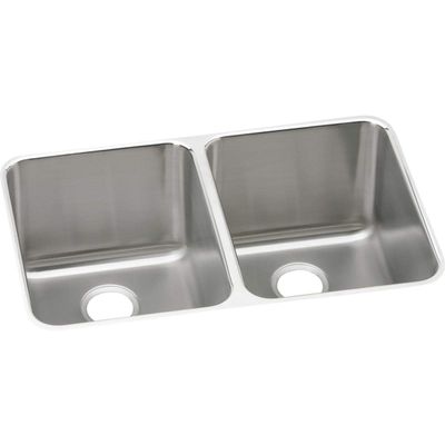 Elkay ELUH3220 Gourmet Double Basin Under Mount Kitchen Sink, 31-1/4" x 20" x 7-7/8", Stainless Steel