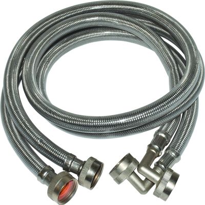 Eastman 48378 Braided Stainless Steel Washing Machine Hoses with 90 Degree Elbow, 3/4 inch FHT, 6 Ft, 2 Pack