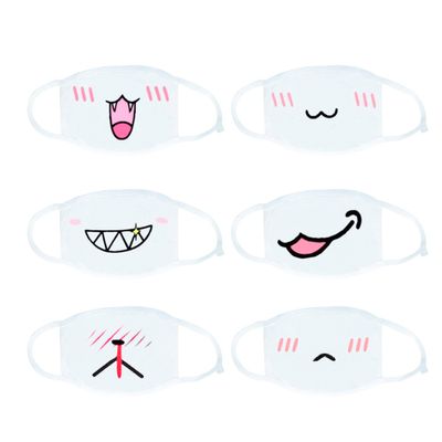 Xshelley 6 Pack Mouth Mask, Unisex Cotton Super Cute Fashion Face Mask Anti-Dust White for Boys and Girls