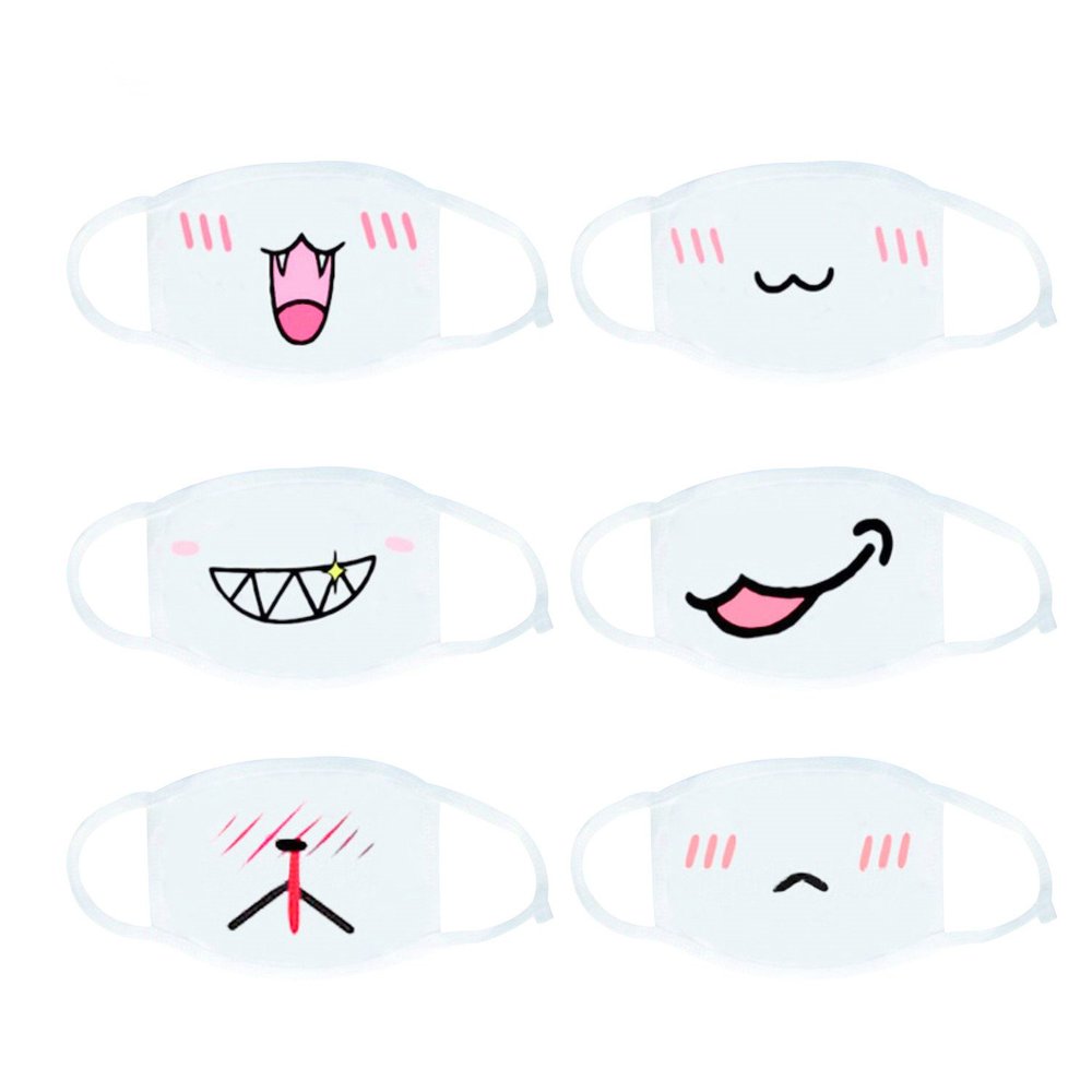 Xshelley 6 Pack Mouth Mask, Unisex Cotton Super Cute Fashion Face Mask Anti-Dust White for Boys and Girls
