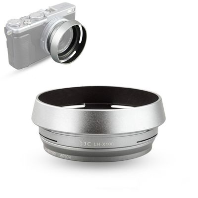 JJC LH-X100 Metal Lens Hood Sun Shade with 49mm Filter Adapter Ring for Fuji Fujifilm X100VI X100V X100F X100T X100S X100 Digital Camera(Not Fits Fujifilm Original Lens Cap), Silver Color