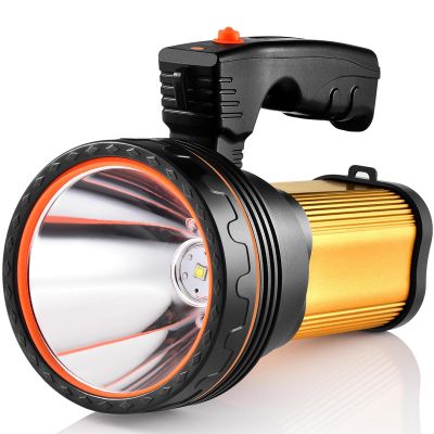 CSNDICE Flashlights High Lumens, Spotlight Flashlights, IPX5 Waterproof Flashlight, Rechargeable Spotlight with Shoulder Strap for Camping Hunting Emergencies Outdoor (Gold)