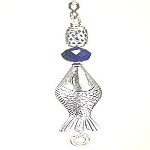 Large Silvery Metal Fish and Cobalt Blue Glass Ceiling Fan Pull Chain
