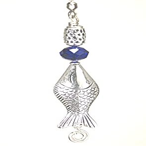 Large Silvery Metal Fish and Cobalt Blue Glass Ceiling Fan Pull Chain