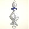 Large Silvery Metal Fish and Cobalt Blue Glass Ceiling Fan Pull Chain view 3